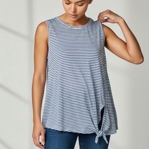 BANANA REPUBLIC 100% Linen Blue & White Stripe Sleeveless Tank w/ Bottom Tie M